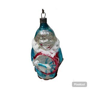 Vintage Germany Mercury Glass Clown Ornament Hand-Painted Drum Christmas Tree 4"